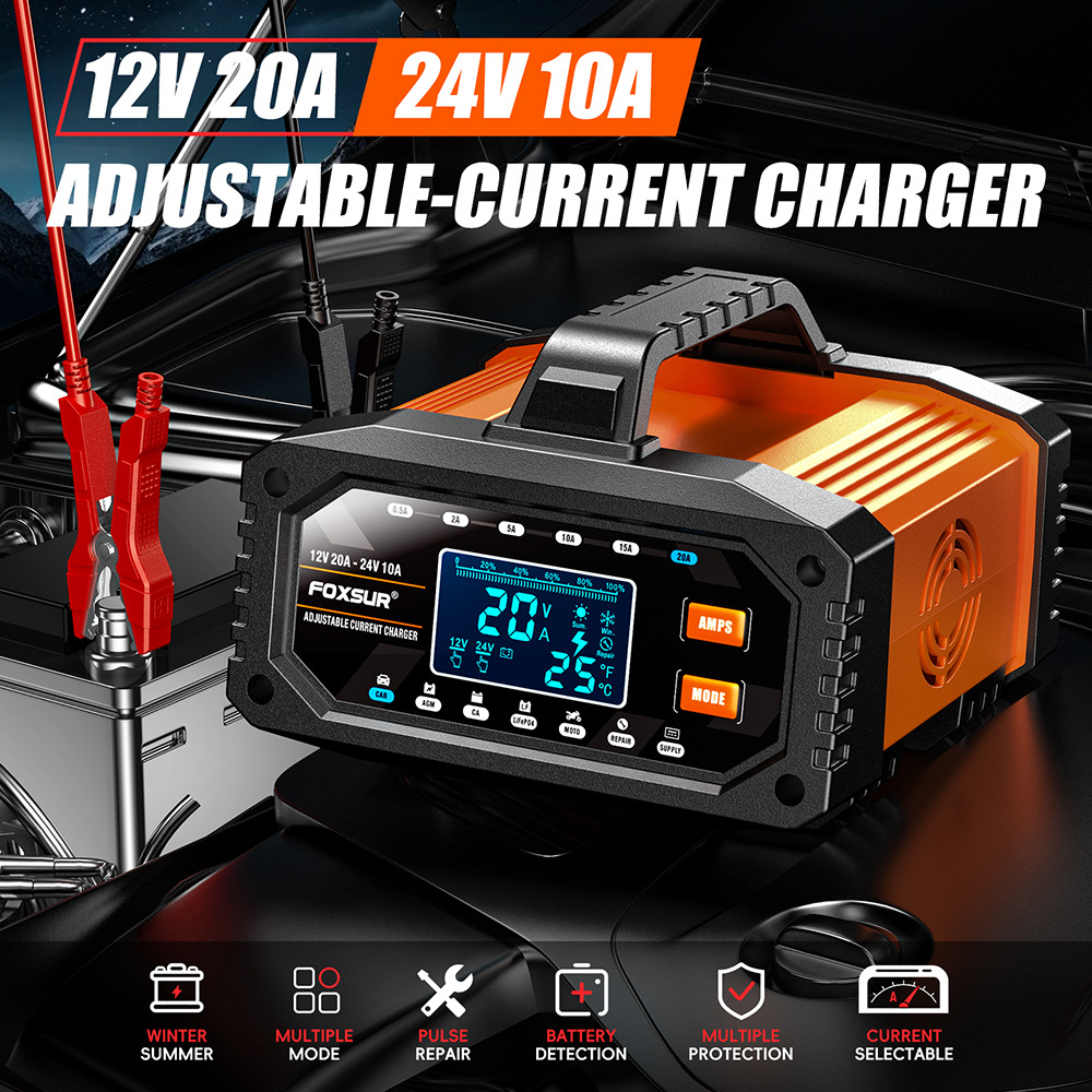 Smart Car Battery Charger 12V 24V 20A - شاحن بطارية ذكي محمول 12 فولت/24