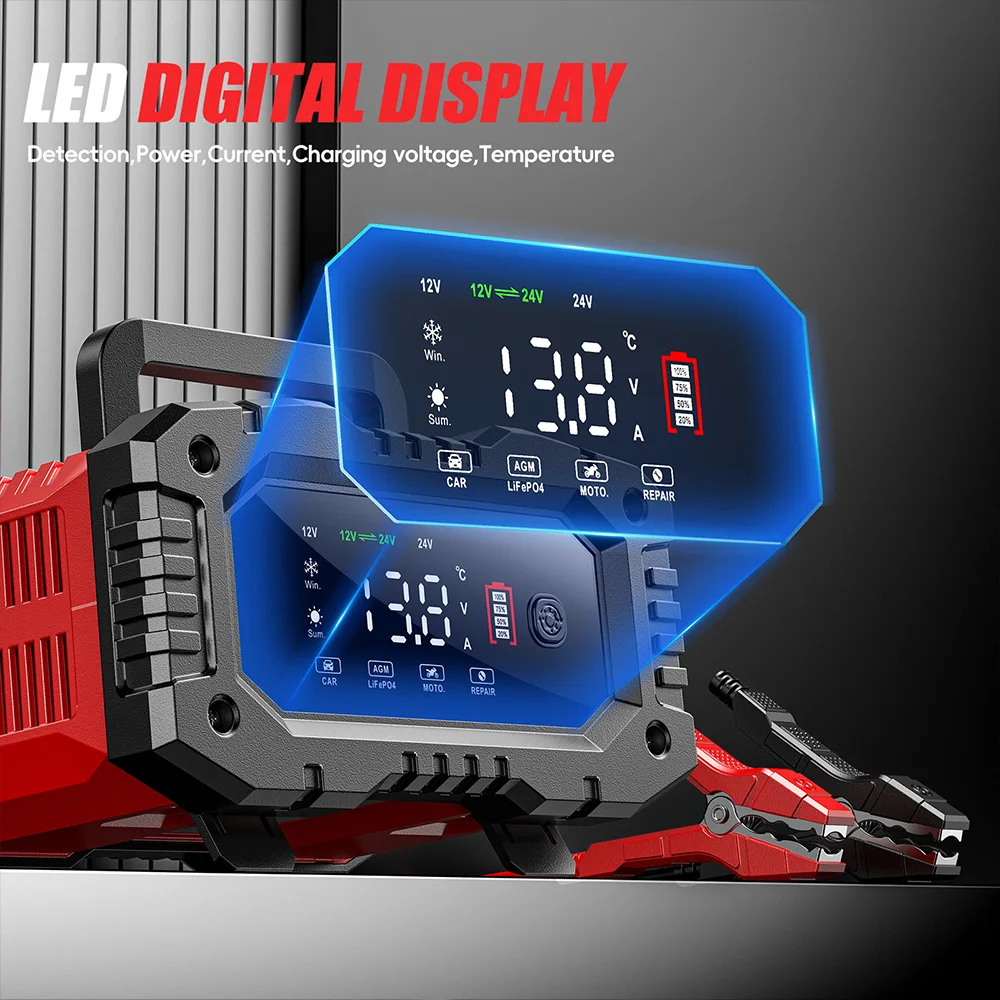 Smart Car Battery Charger 12V 24V 20A - شاحن بطارية FOXSUR 20A/10A للسيارات والدراجات