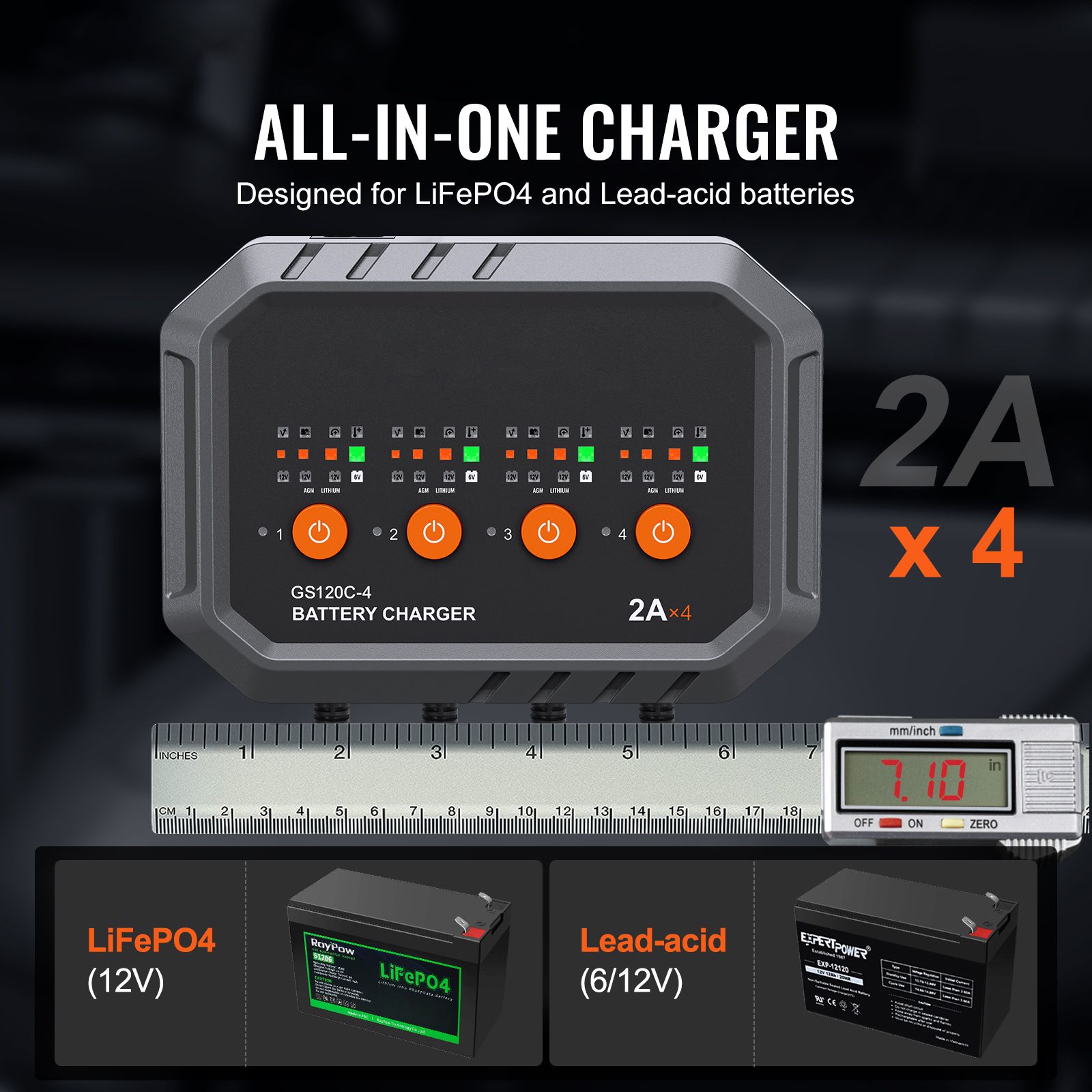 Lifepo4 Battery Charger Smart Automatic - شاحن بطارية ذكي، 8 أمبير، لبطاريات