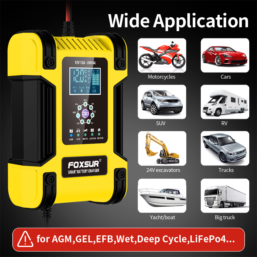 Lifepo4 Battery Charger Smart Automatic - شاحن بطارية ذكي أوتوماتيكي بالكامل 12V12A