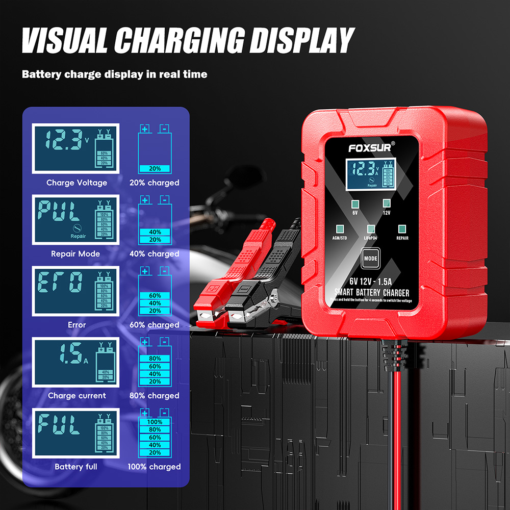 FOXSUR 6 فولت 12 فولت التلقائي - مراجعة Lifepo4 Battery Charger Smart Automatic وسعره