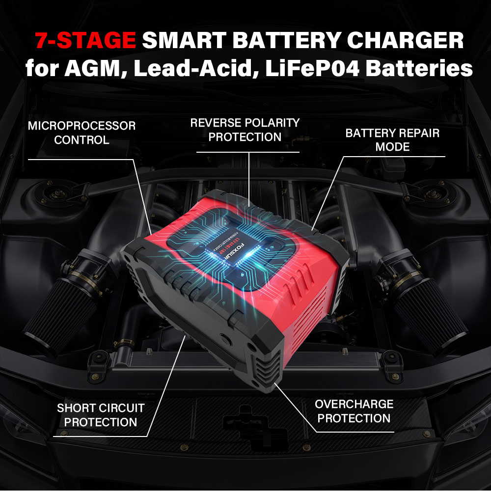 شاحن بطارية للسيارات والدراجات - مراجعة Smart Car Battery Charger 12V 24V 20A وسعره